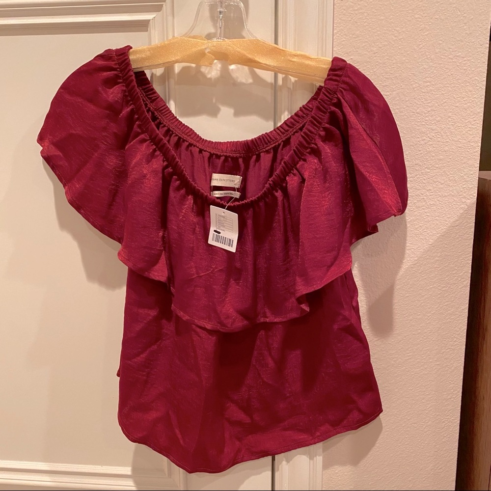 Urban outfitters red ruffle off the shoulder top